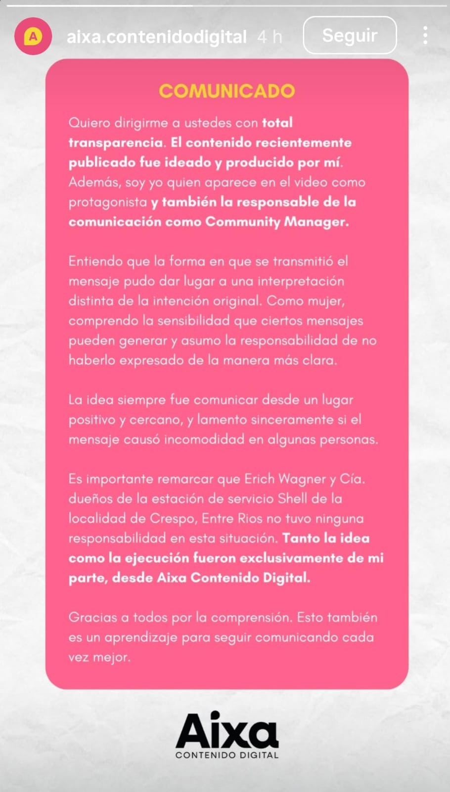 El comunicado de la Community Manager.