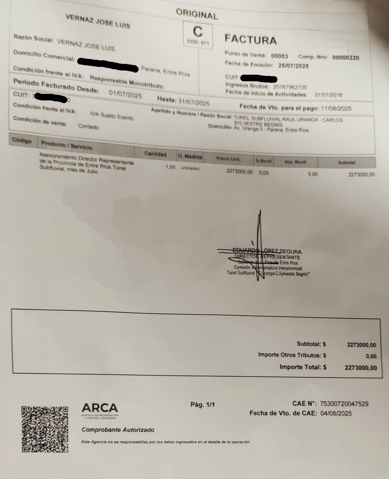 Incremento en el salario de agosto de uno de los asesores de López Segura.