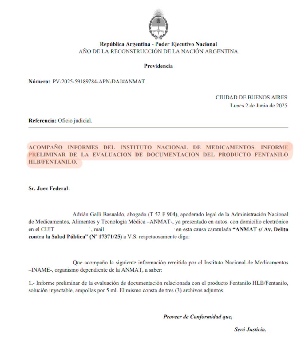 El documento de la ANMAT presentado ante el juzgado de Ernesto Kreplak