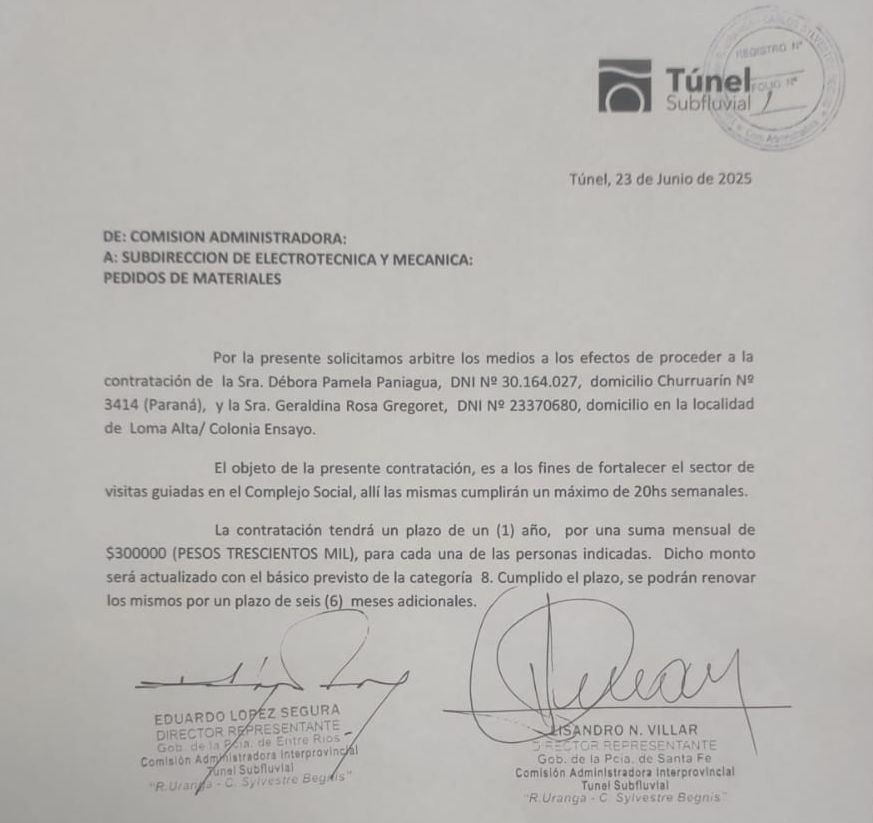 El pedido del lado entrerriano para contratar dos personas para el área de visitas guiadas en el Complejo Social.