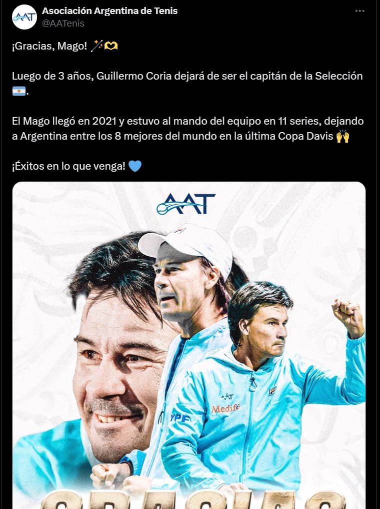 Tenis el “Mago” Coria dejó de ser el capitán de la selección argentina