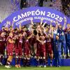 El plantel de Lanús levanta el trofeo de la Copa Sudamericana