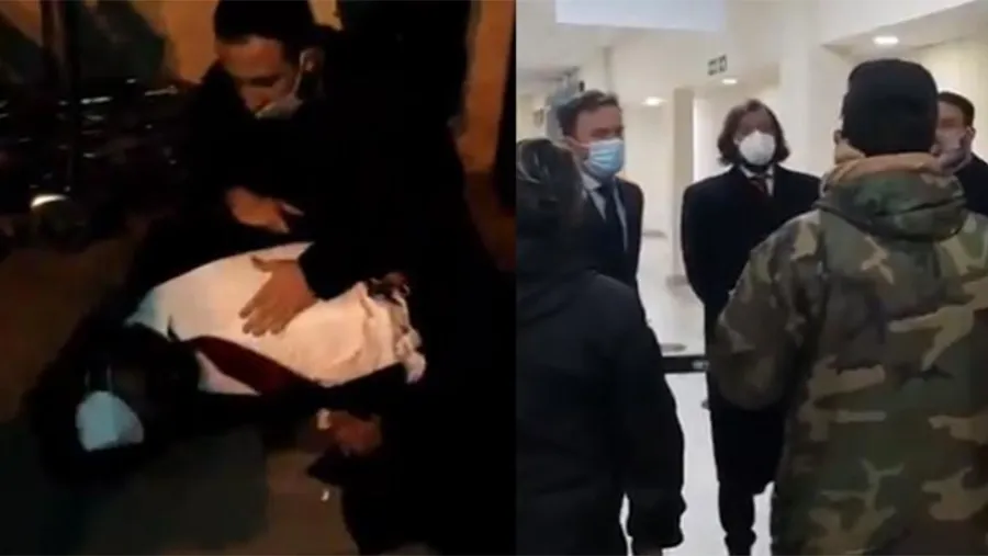 Imagen de Twiitter: Momento en el que un funcionario de la embajada de Argentina sufre un ataque de asma y el instante cuando diplomáticos argentinos cuestionan a policías por la retención del diputado. 