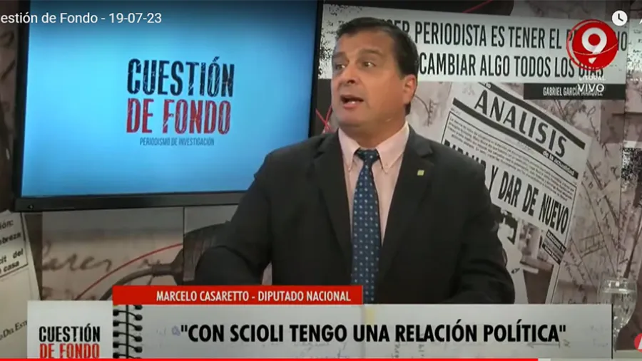 Captura de pantalla de la televisión de Marcelo Casaretto en el programa Cuestión de Fondo (Canal 9, Litoral). Captura de pantalla de la televisión de Marcelo Casaretto en el programa Cuestión de Fondo (Canal 9, Litoral).