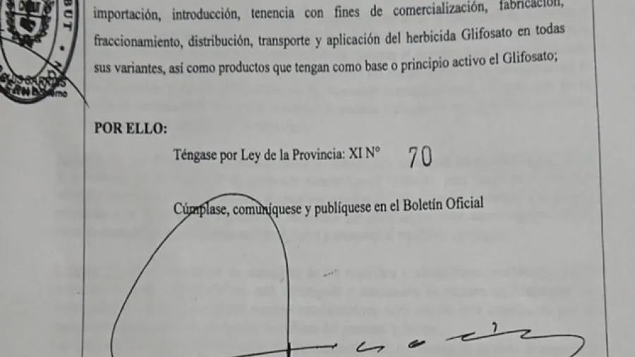 Chubut promulgó la ley que prohíbe el glifosato