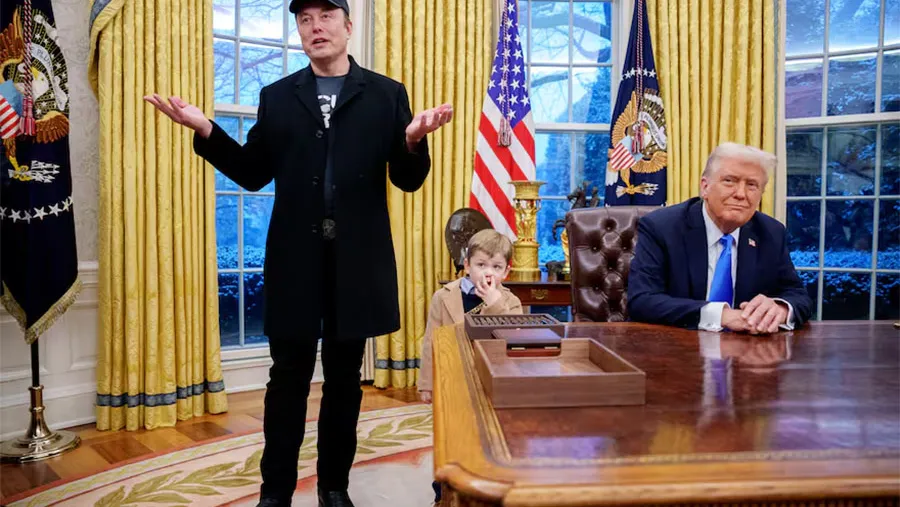 Elon Musk y Donald Trump en el Salón Oval de la Casa Blanca, el martes; entre ellos, el hijo del magnate.