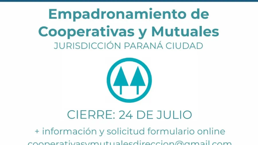 Paraná: reabren el empadronamiento de cooperativas y mutuales de la ciudad