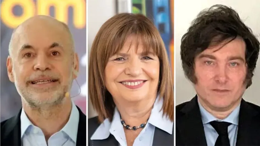 Horacio Rodríguez Larreta, Patricia Bullrich y Javier Milei. Horacio Rodríguez Larreta, Patricia Bullrich y Javier Milei.
