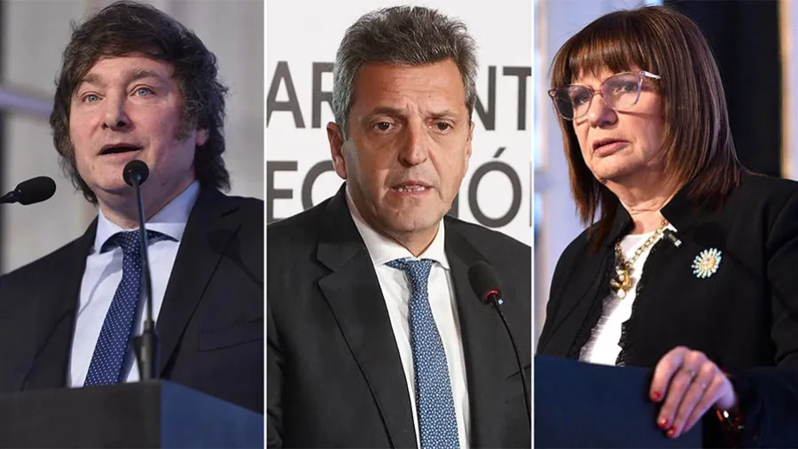 Milei, Massa y Bullrich buscarán mañana llegar a la primera magistratura el país. Milei, Massa y Bullrich buscarán mañana llegar a la primera magistratura el país.