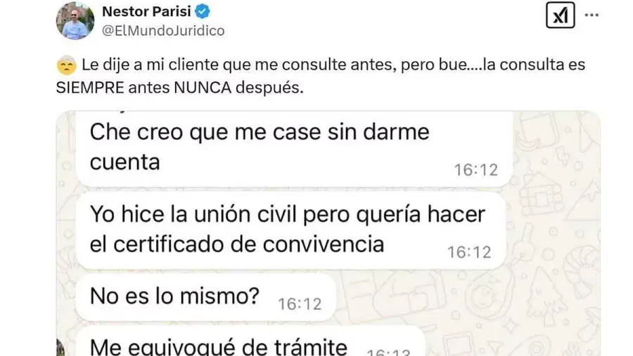 El abogado Néstor Parisi compartió el mensaje de una clienta y se hizo viral. 