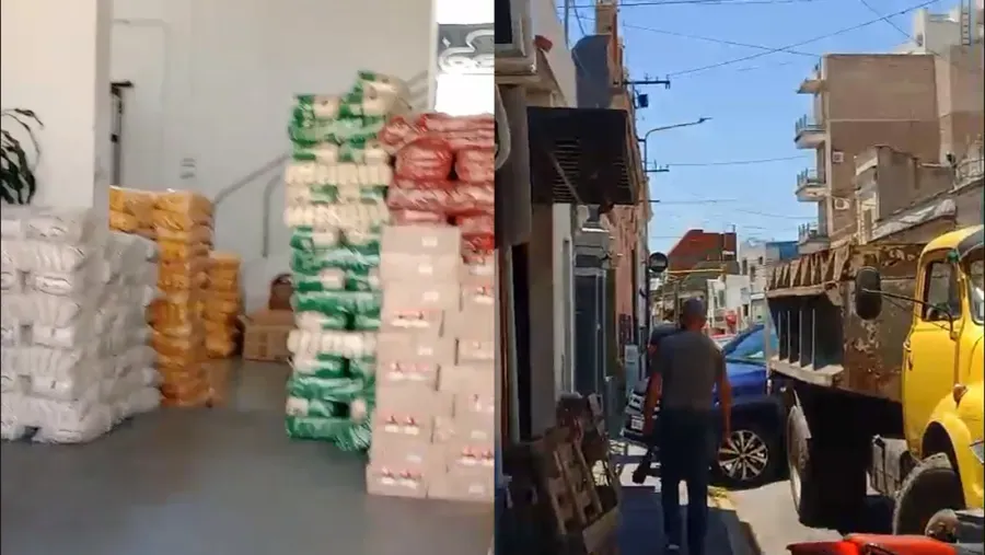 Captura de video. Además de los allanamientos, un video registró cómo un camión identificado con el Ministerio de Desarrollo Humano de Entre Ríos descargó mercadería en un local vinculado a la Fundación “Hacemos Argentina”.