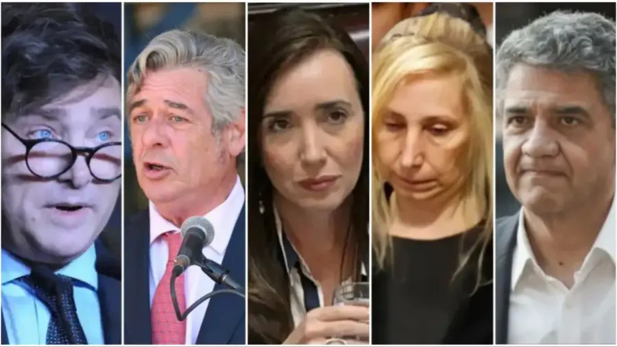 Javier Milei, Nicolás Pino, Victoria Villarruel, Karina Milei y Jorge Macri.