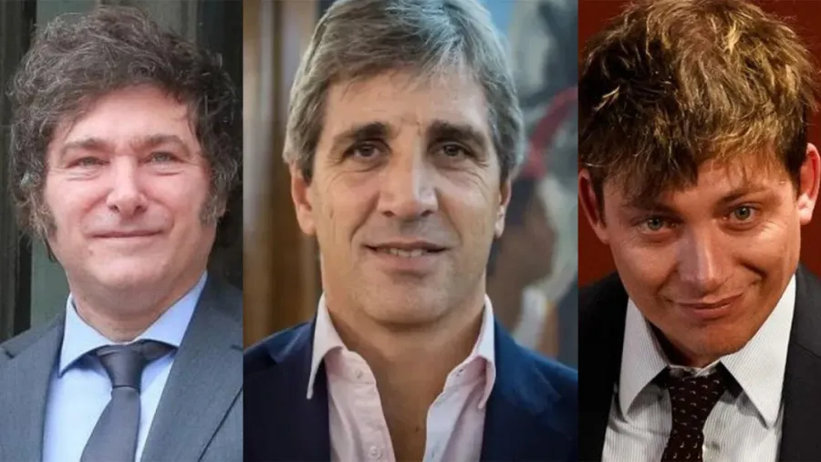 Javier Milei, Luis Caputo y Santiago Caputo.