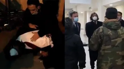 Imagen de Twiitter: Momento en el que un funcionario de la embajada de Argentina sufre un ataque de asma y el instante cuando diplomáticos argentinos cuestionan a policías por la retención del diputado. 