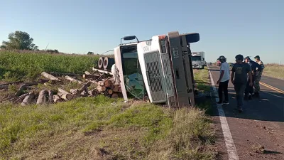 La carga de las vigas de eucaliptos quedó sobre la banquina y no hubo lesionados.