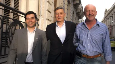 Binner junto a Viale y Haddad, durante una visita a Paraná