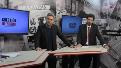 Los fiscales Gamal Taleb (Gualeguay, Victoria y Nogoyá) y José Arias (Concordia) en los estudios del programa Cuestión de Fondo, de Canal 9 Litoral.