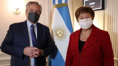Alberto Fernández con la directora del FMI Kristalina Georgieva