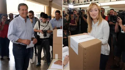 El candidato de Cambia Mendoza, Rodolfo Suárez y la candidata del Frente de Todos, Anabel Fernández Sagasti.
