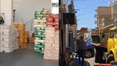 Captura de video. Además de los allanamientos, un video registró cómo un camión identificado con el Ministerio de Desarrollo Humano de Entre Ríos descargó mercadería en un local vinculado a la Fundación “Hacemos Argentina”.