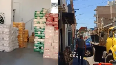 Captura de video. Además de los allanamientos, un video registró cómo un camión identificado con el Ministerio de Desarrollo Humano de Entre Ríos descargó mercadería en un local vinculado a la Fundación “Hacemos Argentina”.