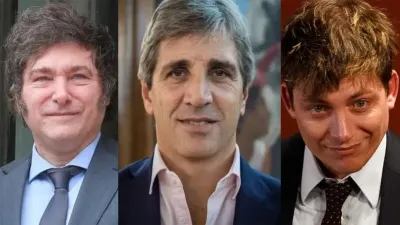 Javier Milei, Luis Caputo y Santiago Caputo.