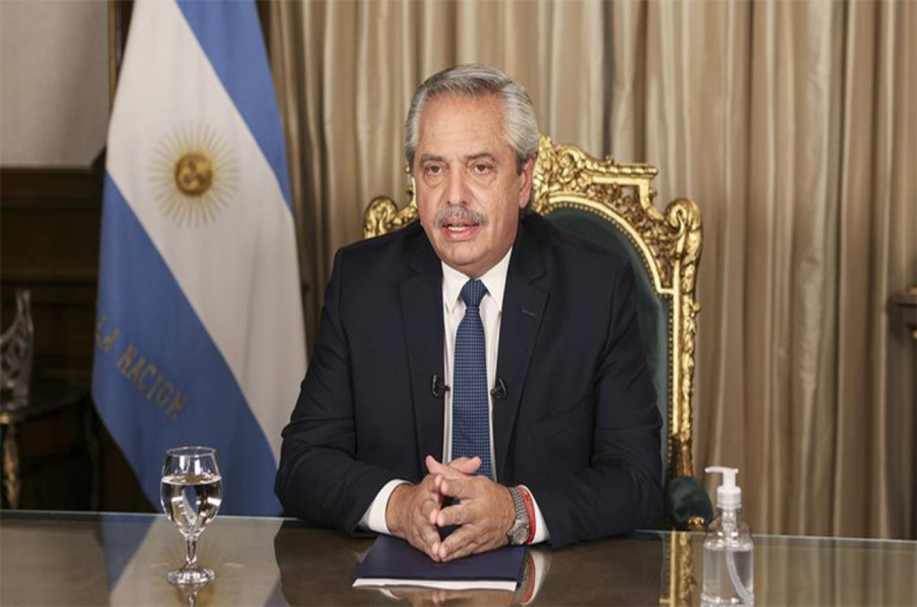 Alberto Fernández durante su única cadena nacional.