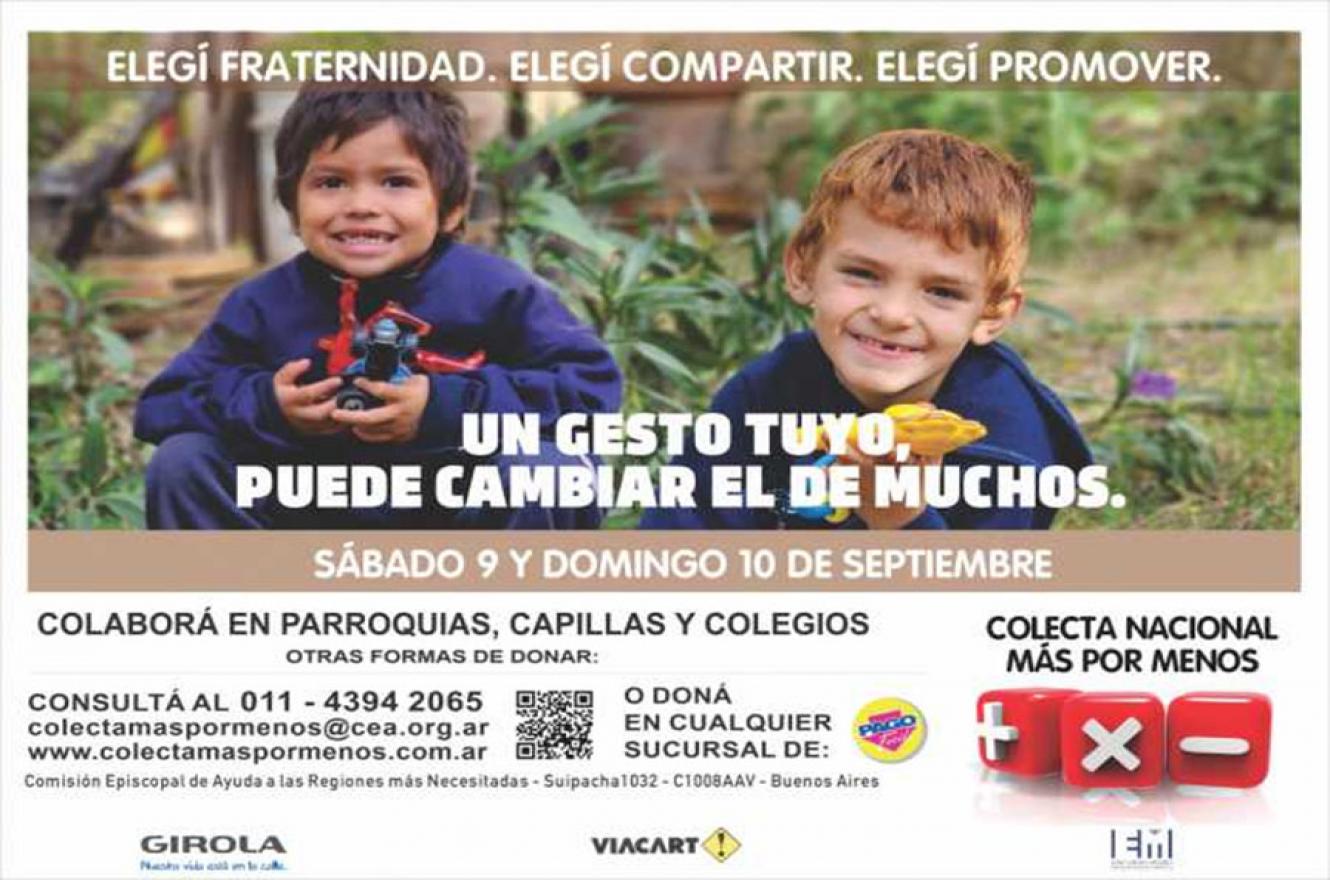 Afiche que promociona la colecta Más por Menos que se realizará el 9 y 10 de septiembre.