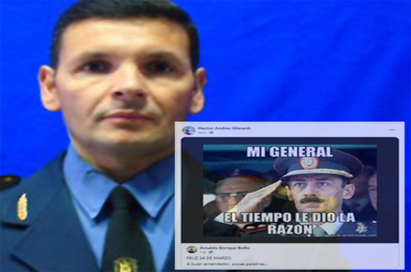 El comisario inspector Héctor Andrés Ghirardi manifestó apoyo al dictador y genocida Jorge Rafael Videla y repudió a los Derechos Humanos. Fue sumariado.