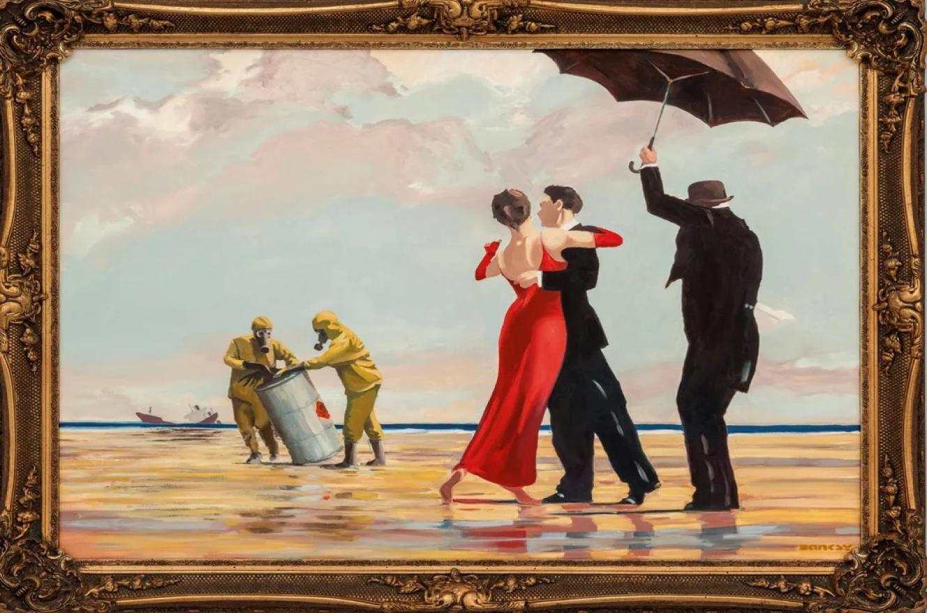 Crude Oil (Vettriano), la obra de Banksy que fue subastada.