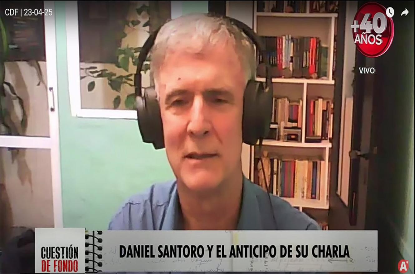 Imagen capturada desde la televisión del periodista Daniel Santoro, que este viernes disertará en el ciclo de Charlas de ANÁLISIS a las 20 en el Hotel Howard Johnson Mayorazgo, con entrada libre y gratuita.