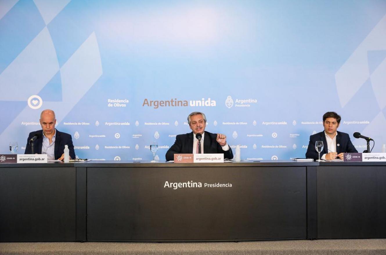 Alberto Fernández con Kicillof y Rodríguez Larreta