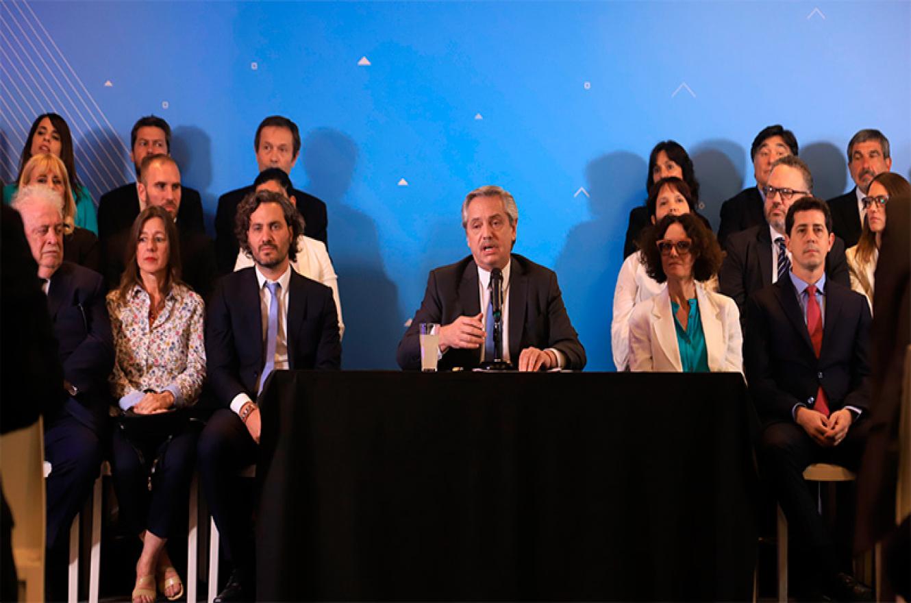 Alberto Fernández al anunciar su Gabinete. 