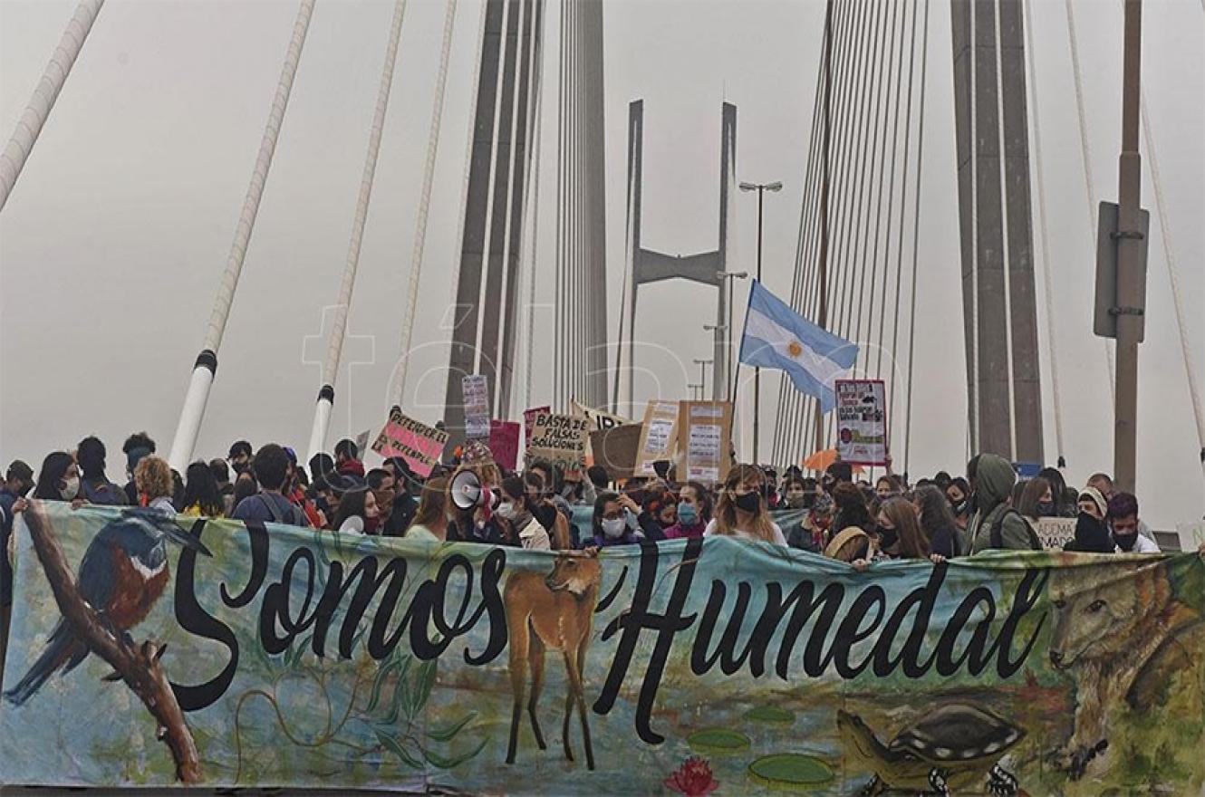 Miles de personas atravesaron el puente Rosario-Victoria para reclamar el fin de la quema en el Delta del Paraná. Hasta la fecha cerca de 90 mil hectáreas han sido quemadas.