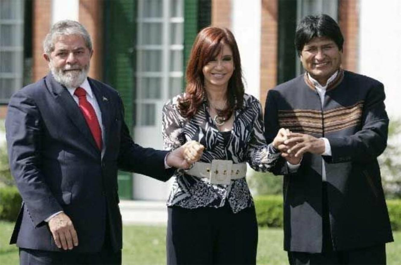 Fotografía de archivo de Lula da Silva, Cristina Kirchner y Evo Morales.