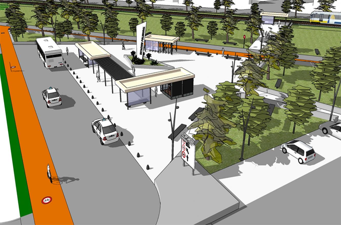 Maqueta del proyecto que plantea una estación polimodal con espacios verdes para el área Metropolitana de Paraná.