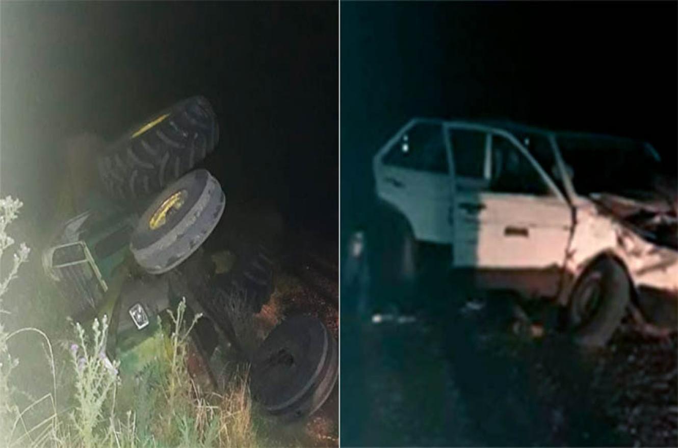 El siniestro vial entre un auto y un tractor ocurrió hoy de madrugada en un camino vecinal, a mil metros del acceso a la localidad de Villa Clara (Departamento Villaguay).
