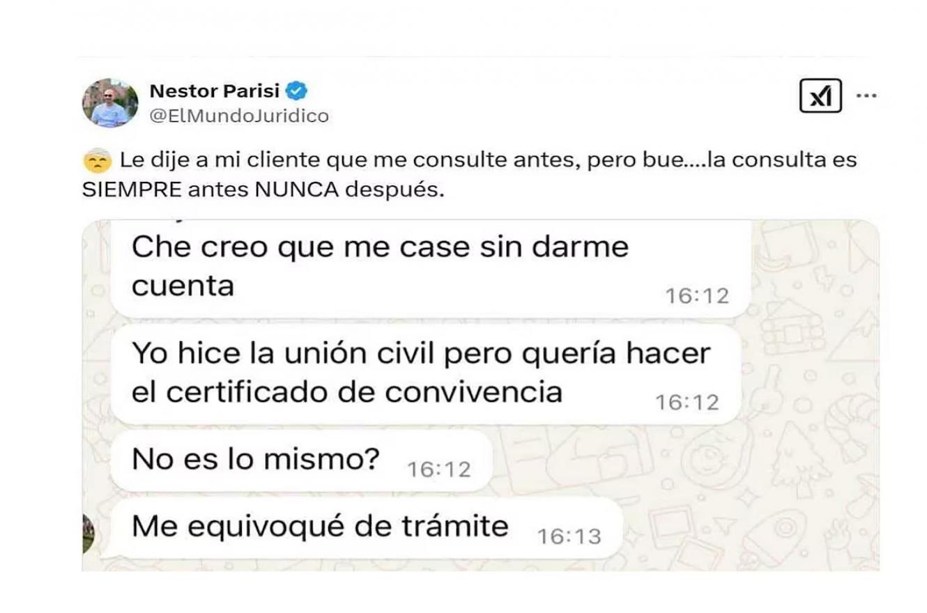 El abogado Néstor Parisi compartió el mensaje de una clienta y se hizo viral. 