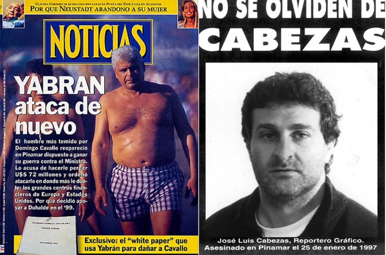 La tapa de Noticias con la foto que José Luis le puso rostro a Yabrán y el afiche del “No se olviden de Cabezas”.