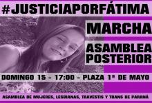 Afiche en la que se convoca a marchar mañana a las 17 en Paraná para exigir justicia por el femicidio de Fátima Acevedo.