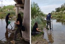 El equipo de trabajo realizando el relevamiento en el arroyo Salto. Foto Gentileza equipo de investigación científico.