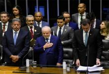 Luiz Inácio Lula da Silva, emocionado, tras jurar como Presidente ante el Congreso Nacional, en Brasilia.