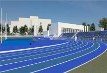 Maqueta de la pista de atletismo de alto rendimiento del Parque Berduc, que tiene un presupuesto de más de 619 millones de pesos y un plazo de ejecución de 15 meses.