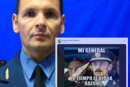 El comisario inspector Héctor Andrés Ghirardi manifestó apoyo al dictador y genocida Jorge Rafael Videla y repudió a los Derechos Humanos. Fue sumariado.